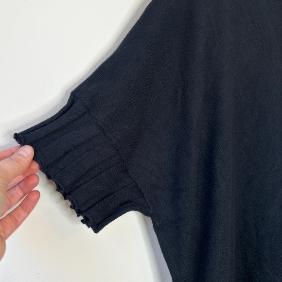 Planet Black Oversized Crewneck Rib Hem Short Sleeve Pocketed Boxy Sweater - Picture 3 of 13